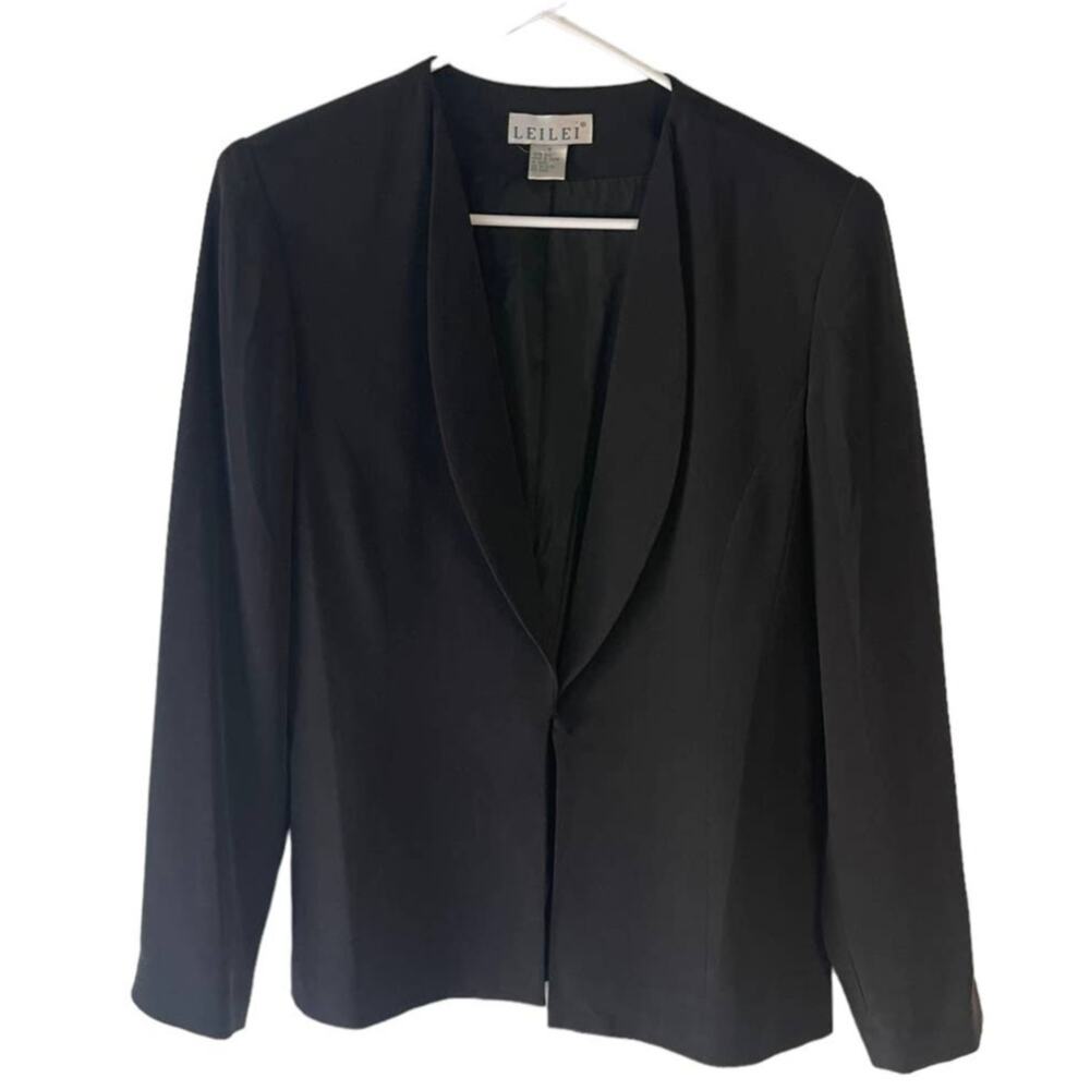 Leilei Women's 10 Medium 100% Silk Black Career Blazer Interview Outfit Women